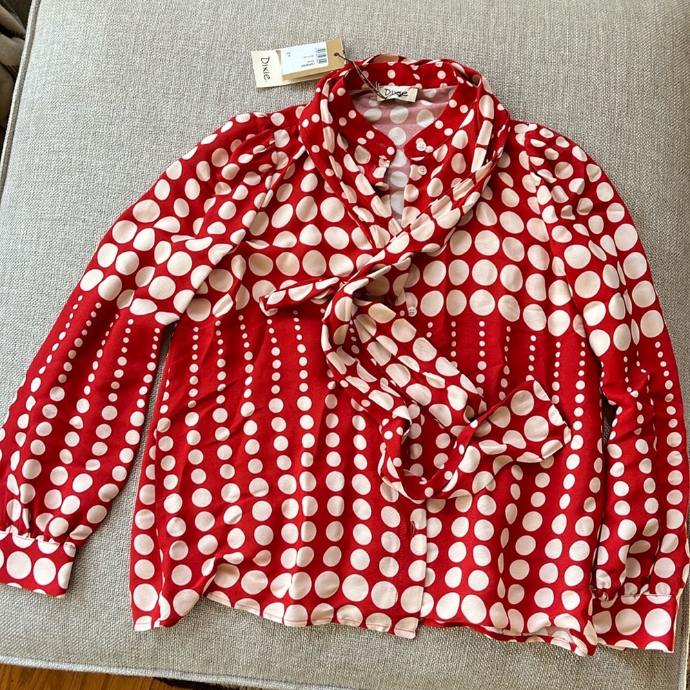 Red and white polka dot blouse Dixie
